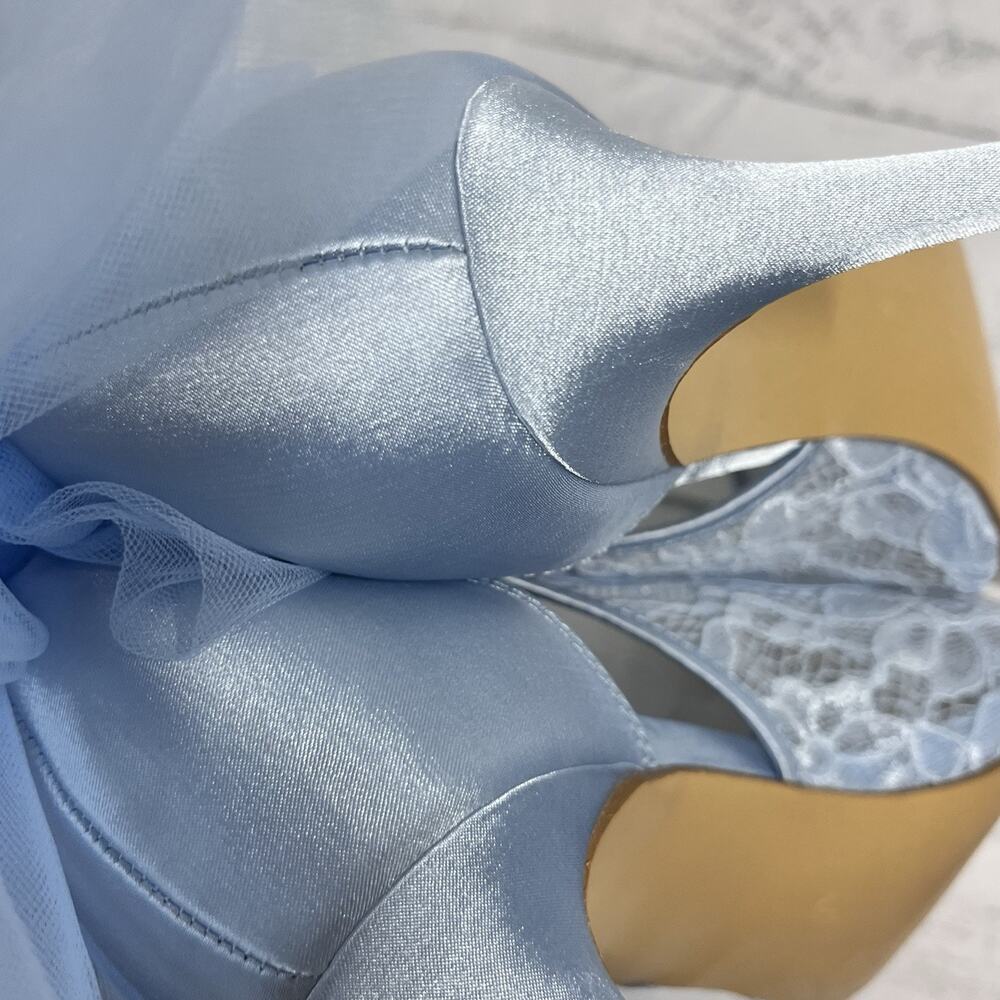 Coutgo Baby Blue Satin Lace High Heel Shoes size 9 Wedding Cocktail Formal Prom - Picture 14 of 14